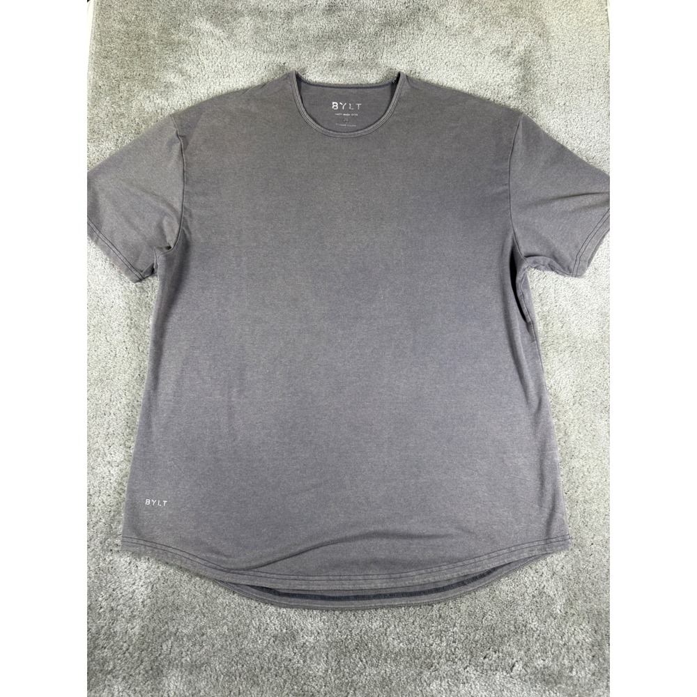 BYLT Snow Wash Drop Cut Short Sleeve Tee Charcoal Gray XXL Curved Hem T-Shirt